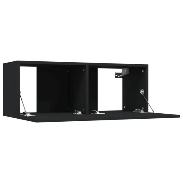 The Living Store TV-meubel - Zwart - 80 x 30 x 30 cm - Bewerkt hout - 2 neerklapbare deuren