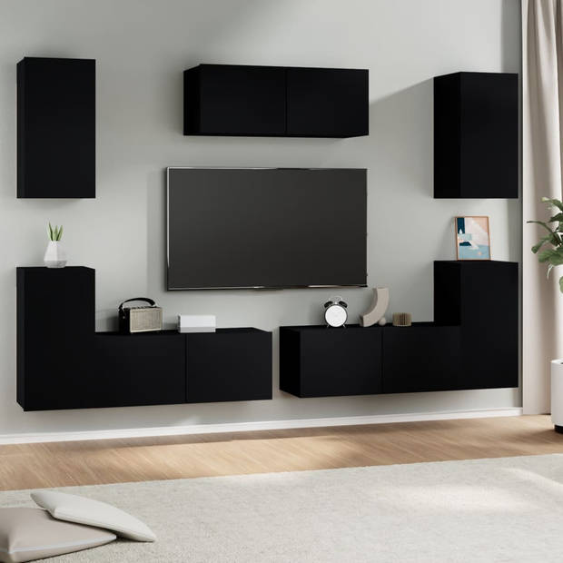 The Living Store TV-meubelset - 3 x 80x30x30 cm + 4 x 30.5x30x60 cm - Zwart