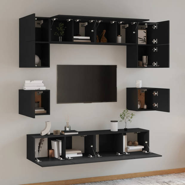 The Living Store Televisiemeubel Set - Klassiek - TV-meubels - 60x30x30 cm - 80x30x30 cm - 30.5x30x30 cm - Zwart