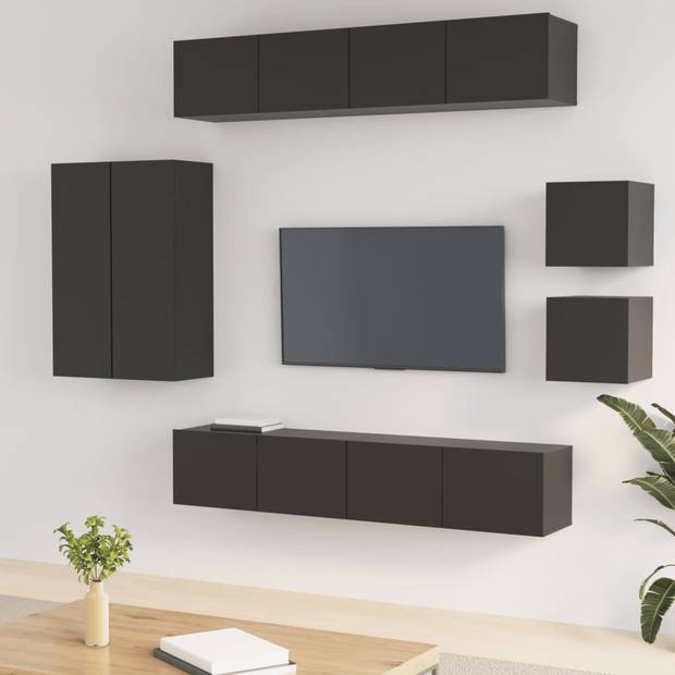 The Living Store Televisiekastenset - Klassiek design - 4x 80x30x30cm - 2x 30.5x30x90cm - 2x 30.5x30x30cm - Zwart -