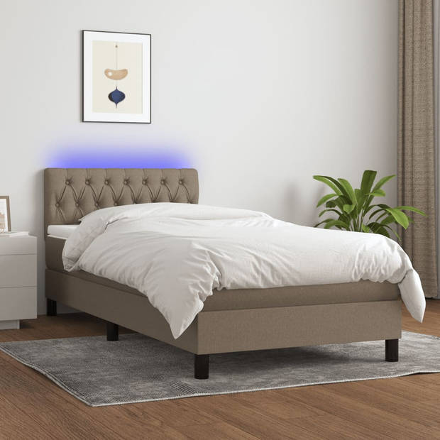 vidaXL Boxspring met matras en LED stof taupe 80x200 cm