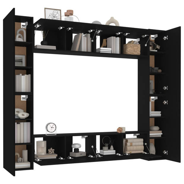 The Living Store Televisiemeubelset - Zwart - 80 x 30 x 30 cm / 30.5 x 30 x 90 cm - Wandgemonteerde functie