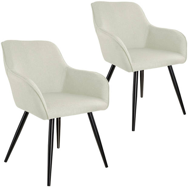 tectake - 2 x Stoel Marilyn Linnen Look - eetkamerstoelen - kuipstoelen - creme/zwart - 404674