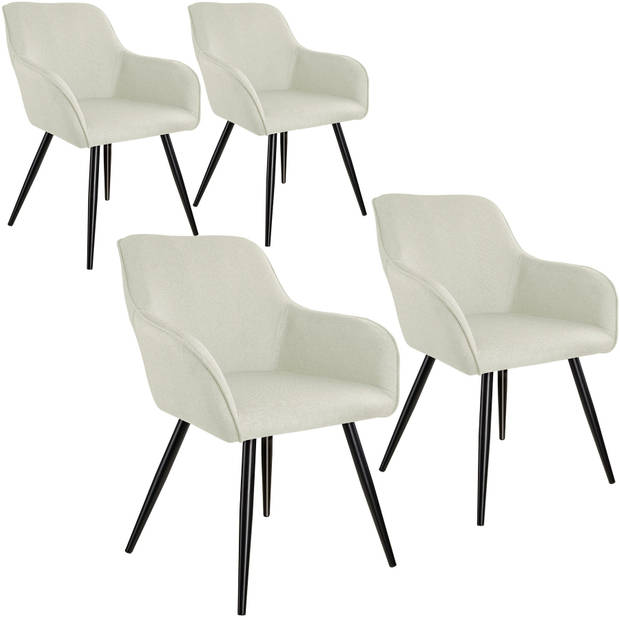 tectake - set van 4 Stoelen Marilyn Linnen Look - diverse kleuren - creme -zwart - 404675