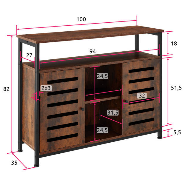 tectake - Wandkast Warrington 100x37x82cm - industrieel donkerbruin