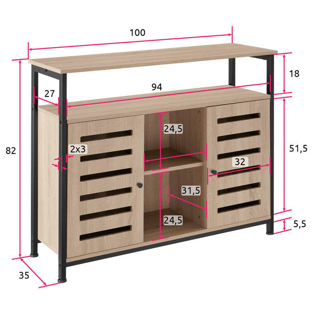 tectake - Wandkast Warrington 100x37x82cm - industrieel donkerbruin