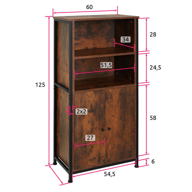 tectake - Wandkast Doncaster 60x38x125cm - industrieel donkerbruin