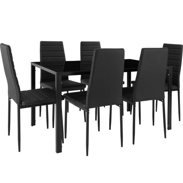 tectake - Eetkamergroep Berlin 6 stoelen en 1 tafel - zwart - 404381
