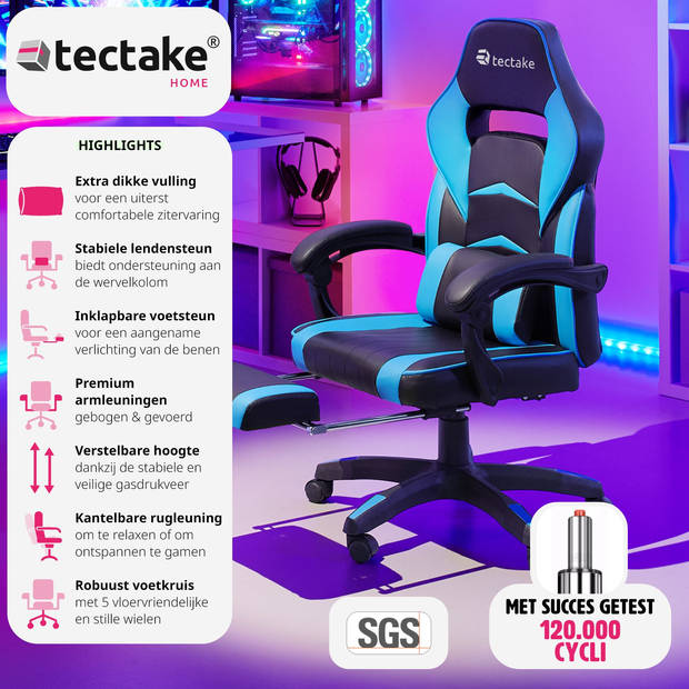 tectake - bureaustoel Comodo - gamestoel - zwart / azuurblauw - 404741