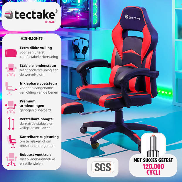 tectake - bureaustoel Comodo - gamestoel - zwart / rood - 404742