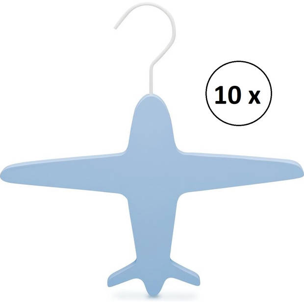 Relaxwonen - Kinder kledinghangers - Set van 10 - Blauw - Vliegtuig hanger - extra stevig