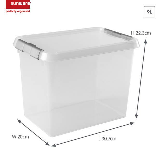 Sunware - Comfort line opbergbox set van 6 - 9L transparant metaal - 30,7 x 20 x 22,3 cm
