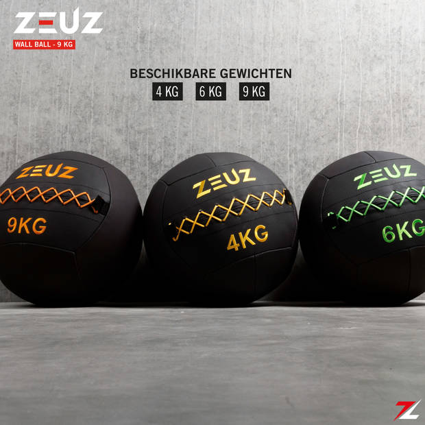 ZEUZ® Premium Wall Ball 9kg - Geschikt voor Crossfit & Fitness – PU Foam Vulling & Vinyl – 35 CM Diamter - Oranje