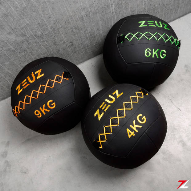 ZEUZ® Premium Wall Ball 6kg - Geschikt voor Crossfit & Fitness – PU Foam Vulling & Vinyl – 35 CM Diamter - Groen
