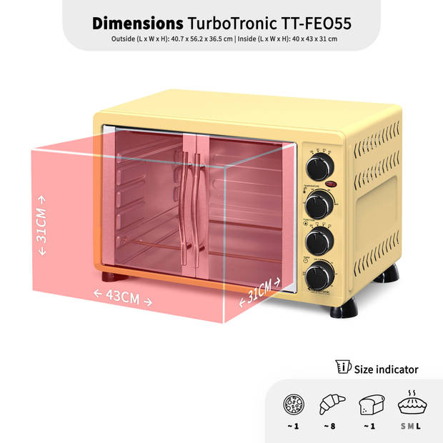 TurboTronic FEO55 Vrijstaande Oven – met Franse Deuren – 55L – Crème