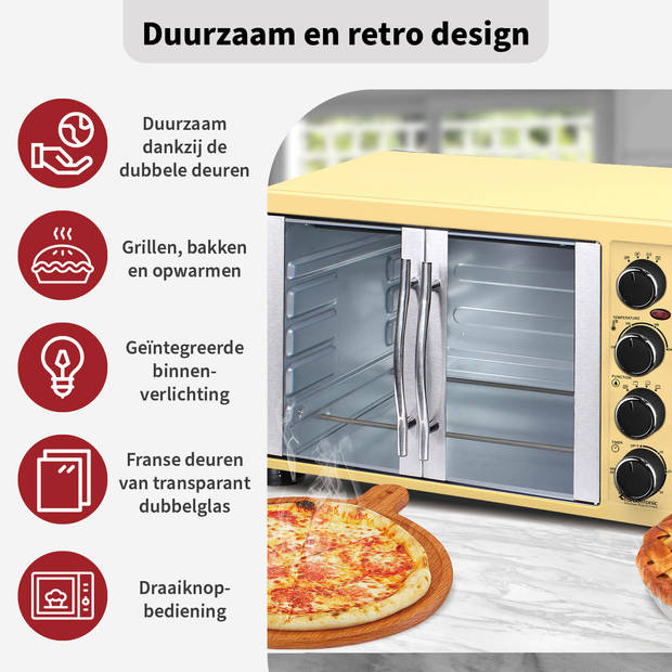 TurboTronic FEO55 Vrijstaande Oven – met Franse Deuren – 55L – Crème