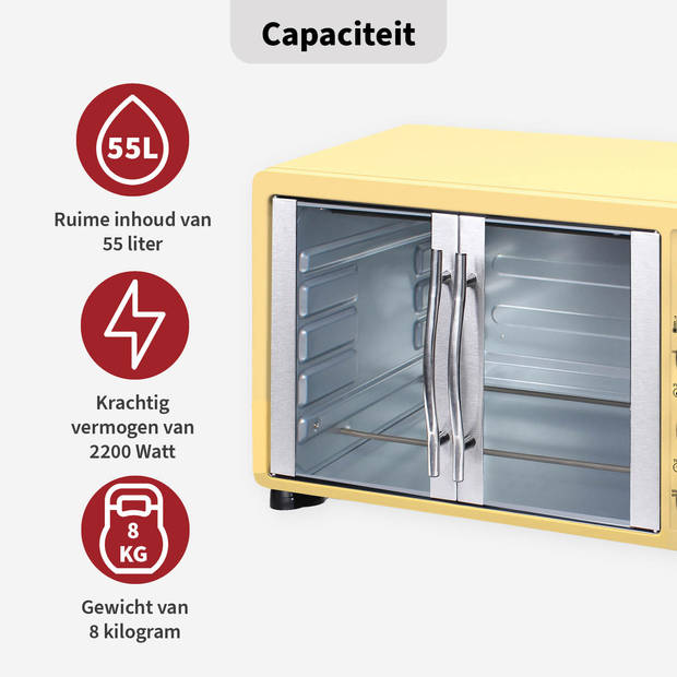 TurboTronic FEO55 Vrijstaande Oven – met Franse Deuren – 55L – Crème