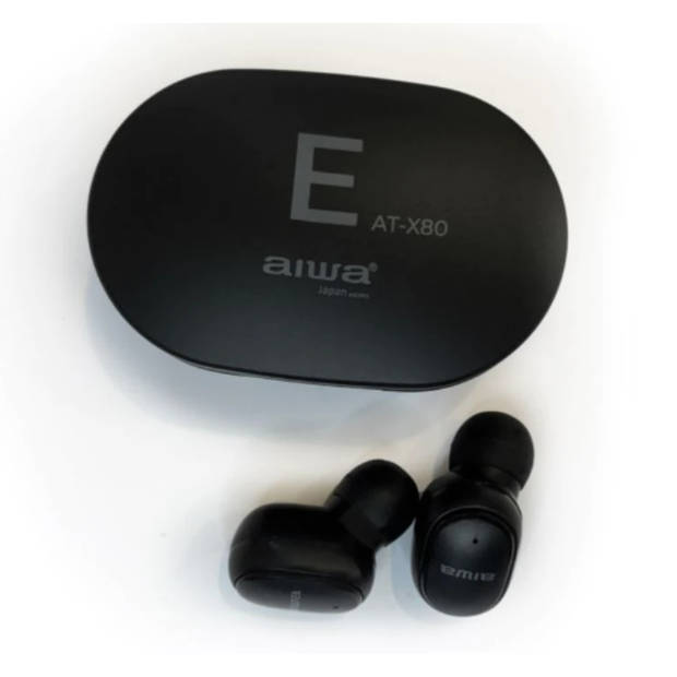 Aiwa AT-X80E II - oplaadbare bluetooth oordopjes hoofdtelefoon (Google Assistant, Siri) - Zwart
