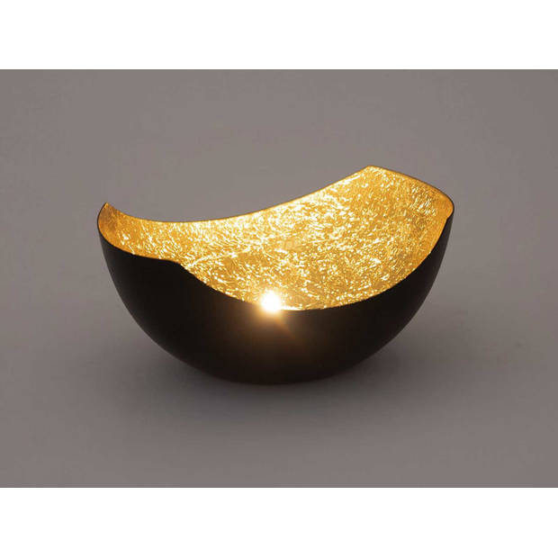 Parya Home - Waxinelichthouder set 2 stuks Kandelaar Love bowl vorm zwart mat vergulde binnenkant