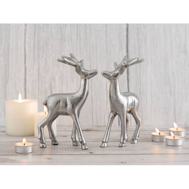 Parya Home - Deco figuur hert set van 2 tafeldecoratie dierfiguur metaal kerstdecoratie zilver aluminium