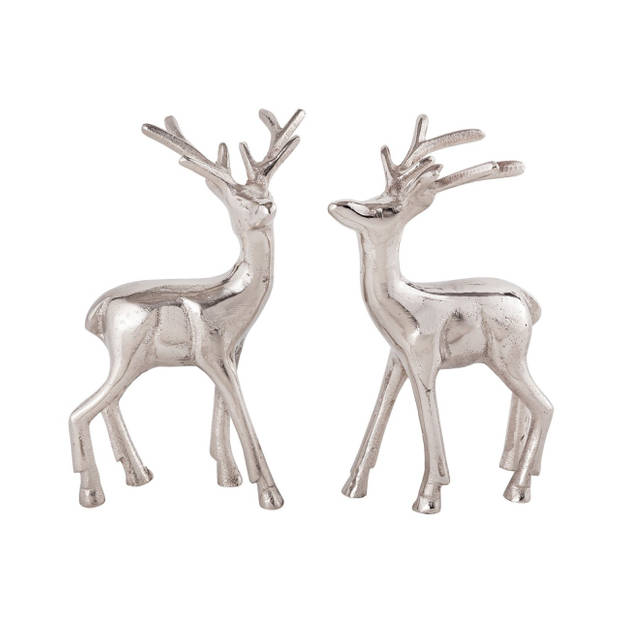 Parya Home - Deco figuur hert set van 2 tafeldecoratie dierfiguur metaal kerstdecoratie zilver aluminium