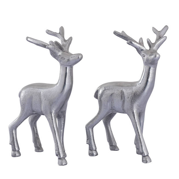 Parya Home - Deco figuur hert set van 2 tafeldecoratie dierfiguur metaal kerstdecoratie zilver aluminium
