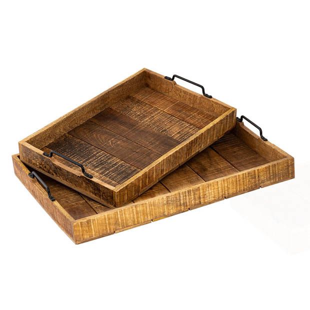 Bobbel Home - Houten Dienblad Decoratief Set van 2 Stuks - 46x31cm - Bruin - Mangohout