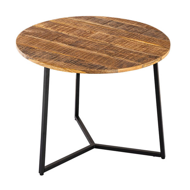 Parya Home - Salontafel rond massief hout ø 56cm woonkamertafel bijzettafel metalen onderstel zwart
