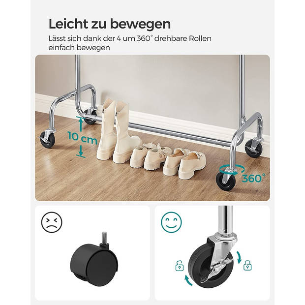 Bobbel Home - Verchroomd Kledingrek - Incl. Wielen - Kledingstandaard - Zilver