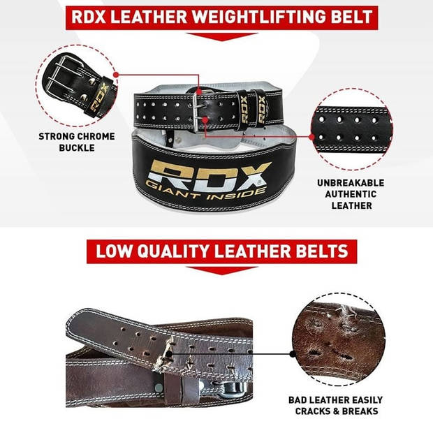 RDX Sports Gym Lederen Gewichtenhef Riem Small