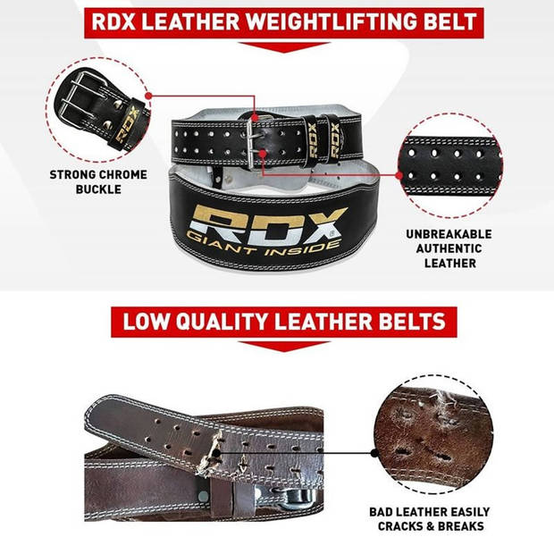 RDX Sports Gym Lederen Gewichtenhef Riem - Large