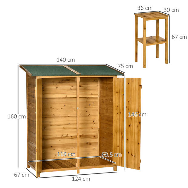 Dubbeldeurse Houten Tuinkast - Tuin opberger - Tuinberging - Tuinschuur - Voorraad kast - 138 x 65,5 x 160 cm