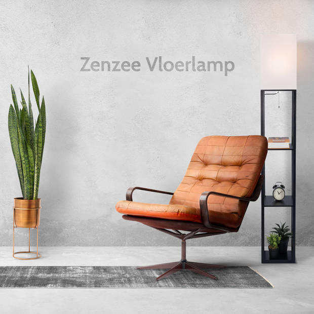 Zenzee vloerlamp - Staande lamp - Stalamp - Modern - Met opbergruimte - 26L x 26B x 160H cm - Zwart- Effen