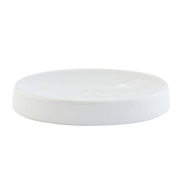 Clayre & Eef Zeepbakje 12*8*2 cm Wit Keramiek Rond Zeephouder