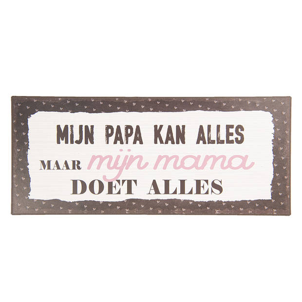 Clayre & Eef Tekstbord 13x30 cm Wit Zwart Metaal Rechthoek Papa Mama Alles Wandbord Wit Wandbord