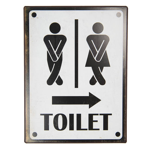 Clayre & Eef Tekstbord 26x35 cm Wit Zwart Metaal Rechthoek Toilet Wandbord Wit Wandbord