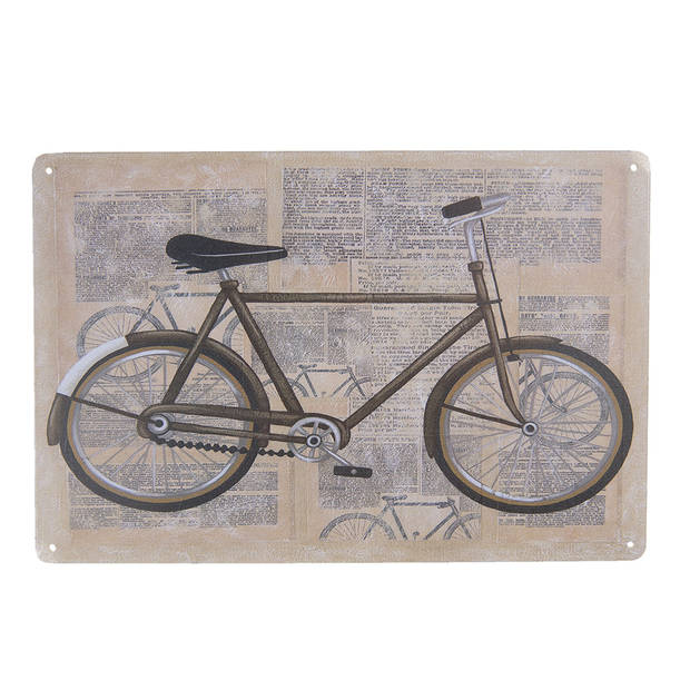 Clayre & Eef Tekstbord 30x20 cm Beige Grijs IJzer Rechthoek Fiets Wandbord Beige Wandbord