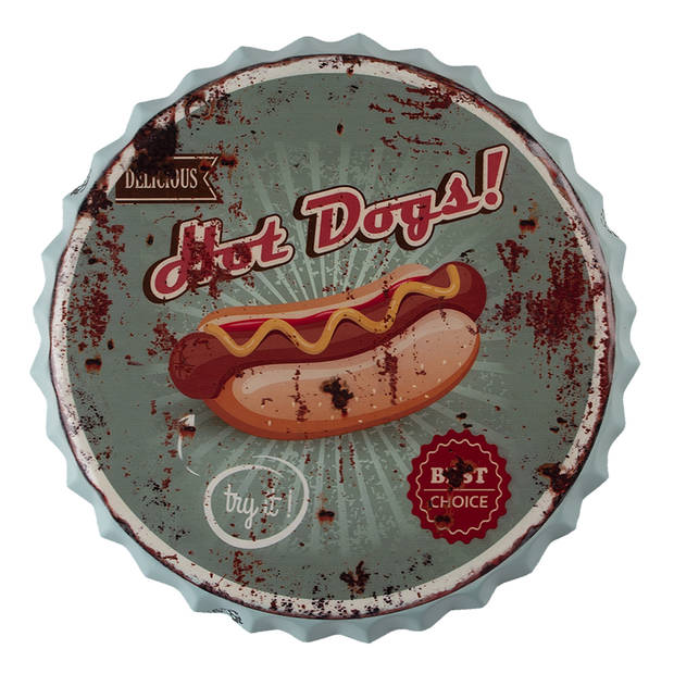 Clayre & Eef Wanddecoratie Ø 50 cm Groen Ijzer Hot Dogs Muurdecoratie Groen Muurdecoratie