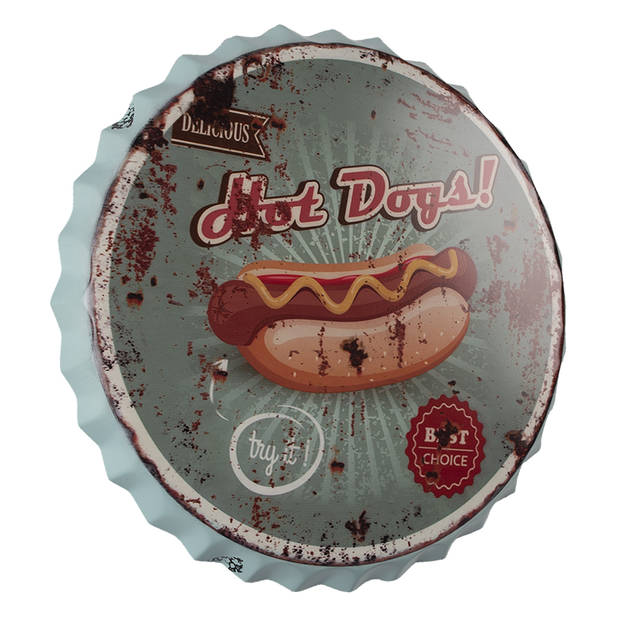 Clayre & Eef Wanddecoratie Ø 50 cm Groen Ijzer Hot Dogs Muurdecoratie Groen Muurdecoratie