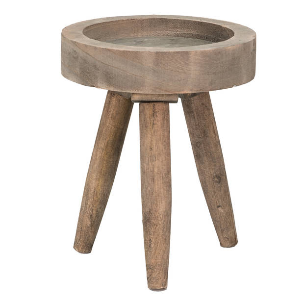 Clayre & Eef Plantentafeltje Ø 16x20 cm Bruin Hout Rond Plantenstandaard Bruin Plantenstandaard