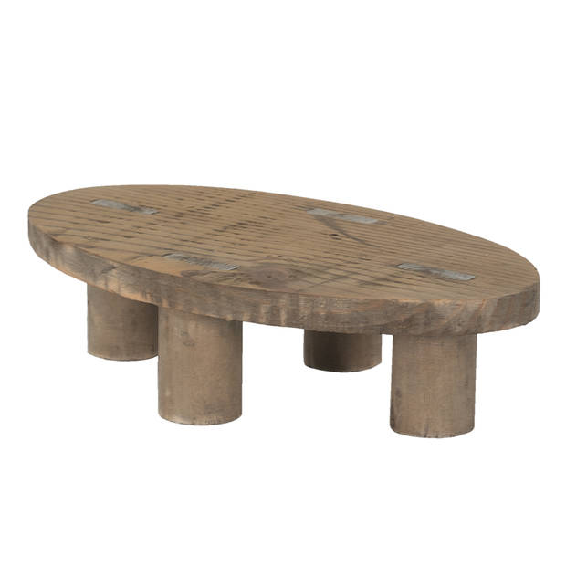 Clayre & Eef Plantentafeltje 29x16x7 cm Bruin Hout Ovaal Plantenstandaard Bruin Plantenstandaard