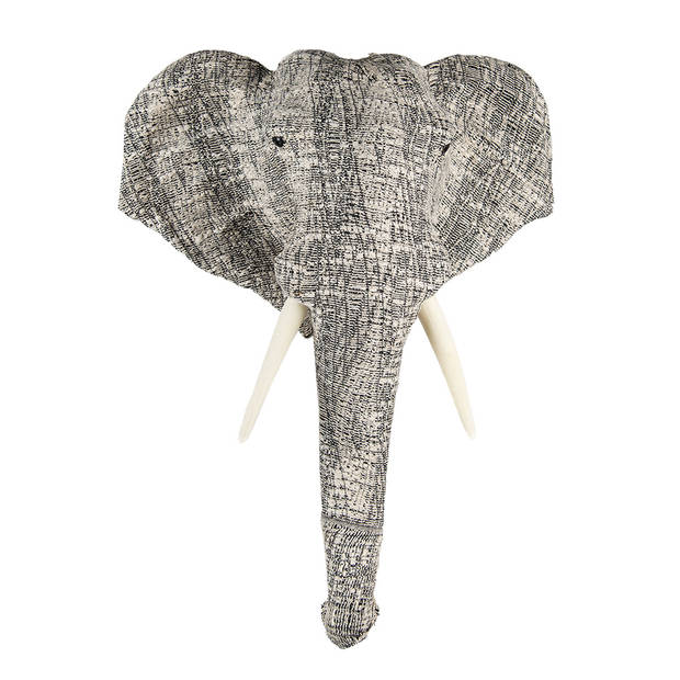 Clayre & Eef Wanddecoratie Olifant 75 cm Wit Zwart Papier Ijzer Textiel Muurdecoratie Wit Muurdecoratie