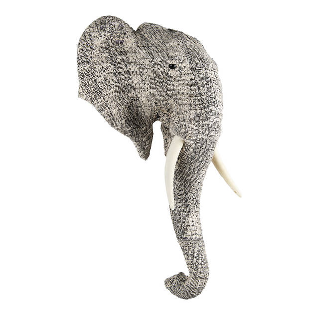 Clayre & Eef Wanddecoratie Olifant 75 cm Wit Zwart Papier Ijzer Textiel Muurdecoratie Wit Muurdecoratie