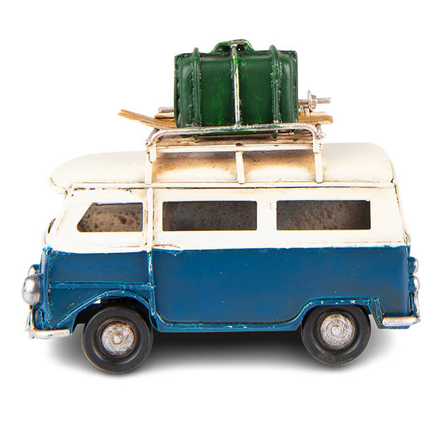 Clayre & Eef Decoratie Miniatuur Bus 11x5x9 cm Blauw Ijzer Decoratie Model Blauw Decoratie Model