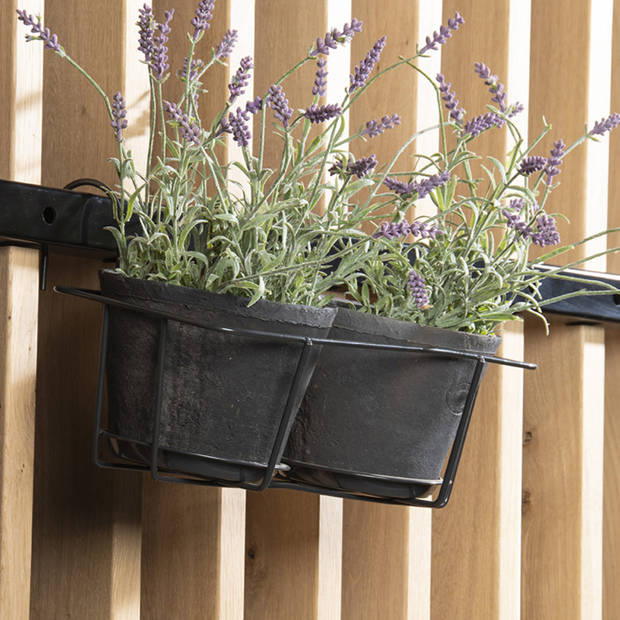 Esschert Design Balkon bloempothouder dubbel - bloembak met ophanging - zwart metaal - 34 x 26 x 19 cm - Plantenpotten