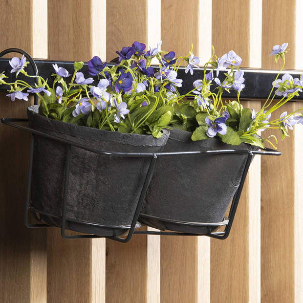 Esschert Design Balkon bloempothouder dubbel - bloembak met ophanging - zwart metaal - 34 x 26 x 19 cm - Plantenpotten