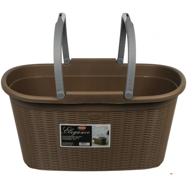 Kunststof wasmand chocolade bruin met grijze handvatten 35 liter L30 x B38 x H58 cm - Wasmanden