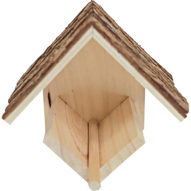 Vogelhuisje/voederhuisje/pindakaashuisje hout met dak van boomschors 16 cm - Vogelvoederhuisjes
