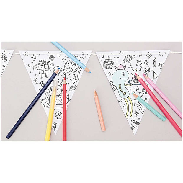 Verjaardag slinger/vlaggenlijn om in te kleuren voor kinderen - Hobbypakket
