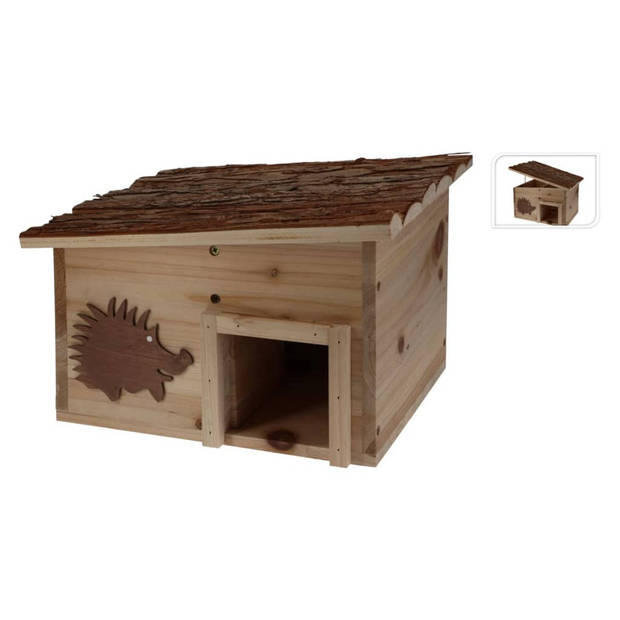 Houten egelhuis met boomstam houten dak L34 x B28 x H22 cm - Egelhuisjes